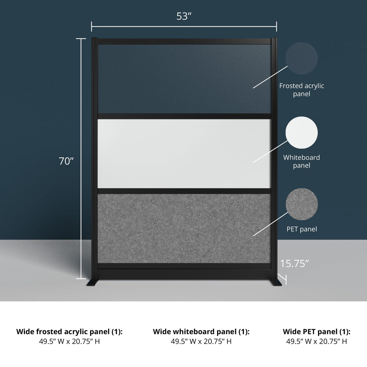 Stand Up Desk Store Workflow Desk Dividers, 53 x 70 in, Black Frame