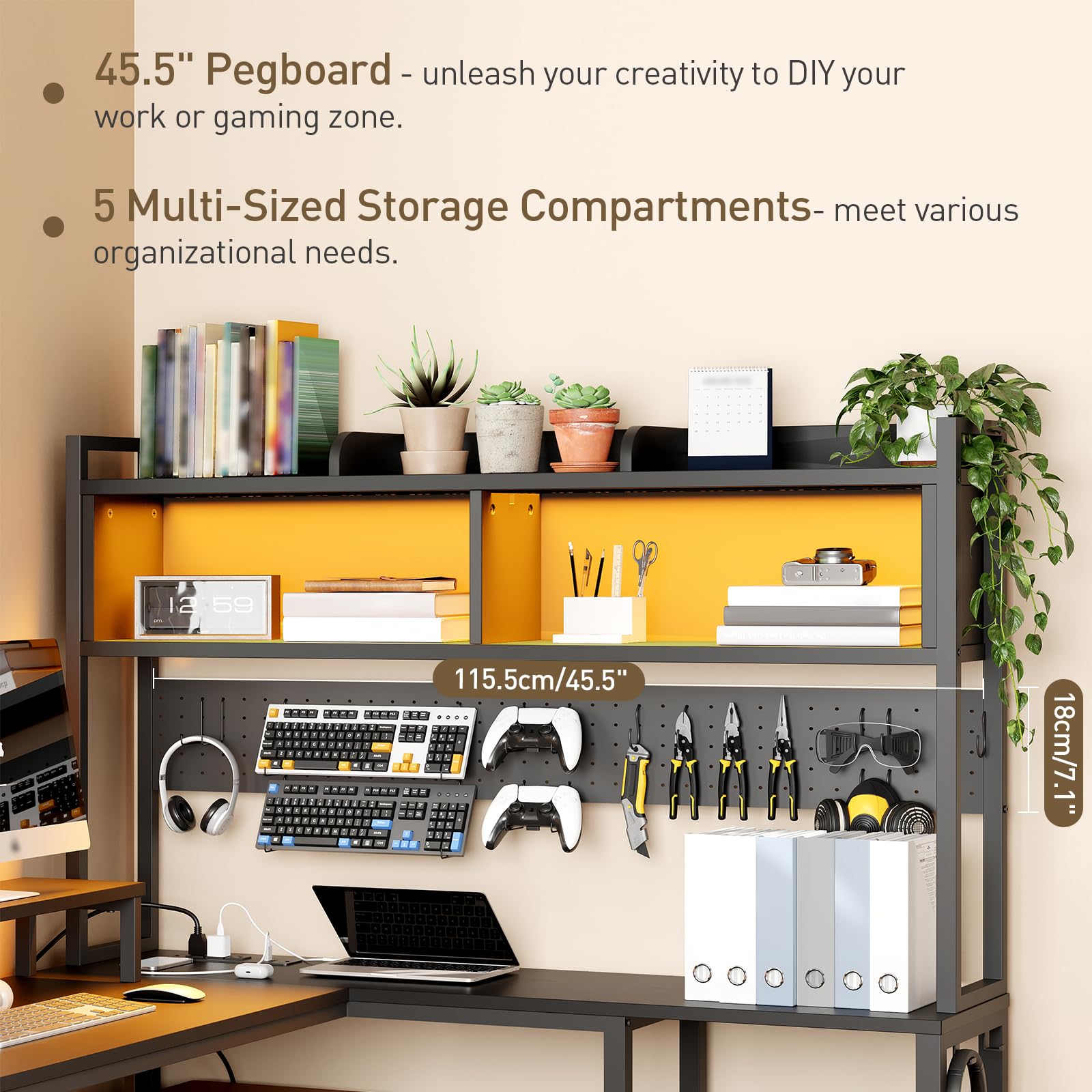 75" L-Shaped Gaming Desk with Hutch & Storage