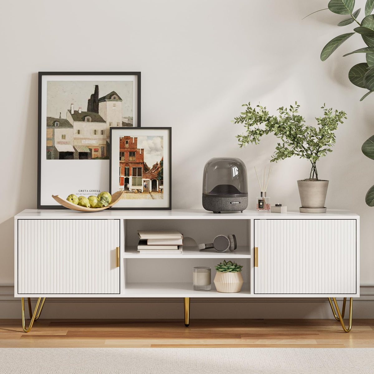 White TV Stand with Storage