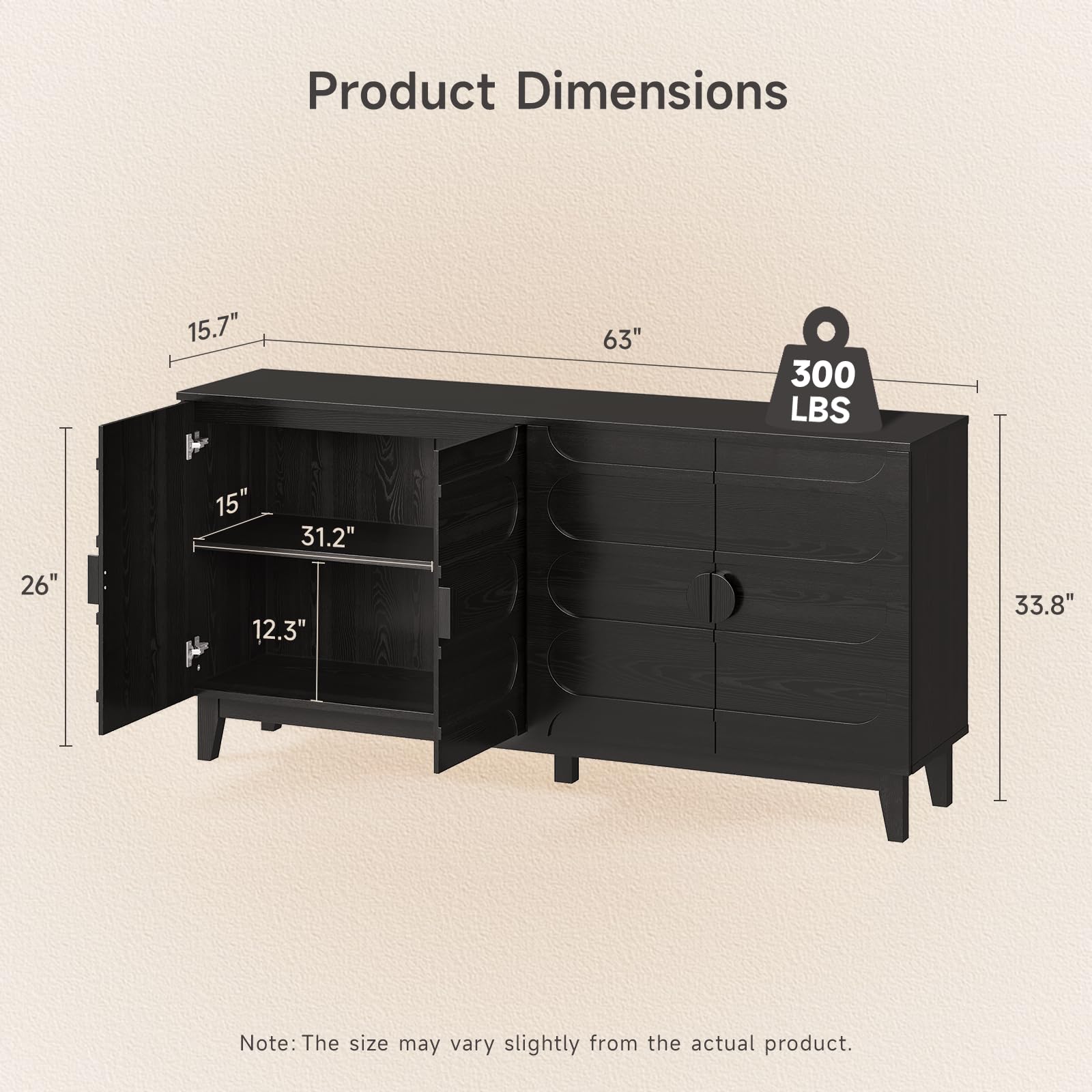63" Sideboard Buffet Cabinet with Adjustable Shelves