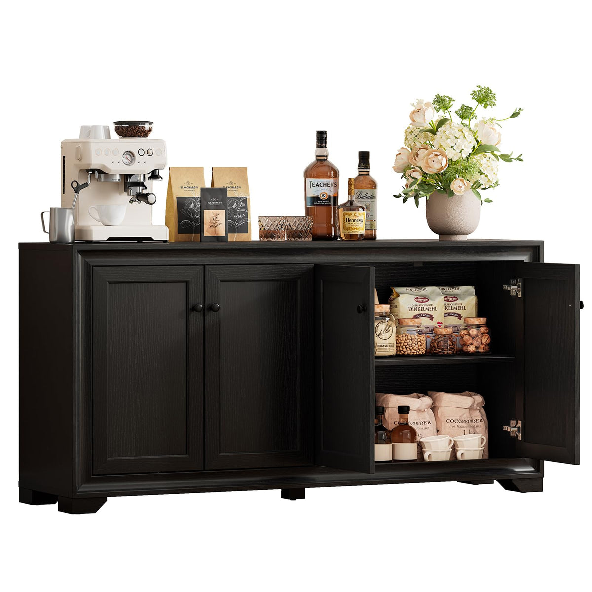 Comfycorner 60" Buffet Cabinet with Storage, Sideboard Buffet Table Black
