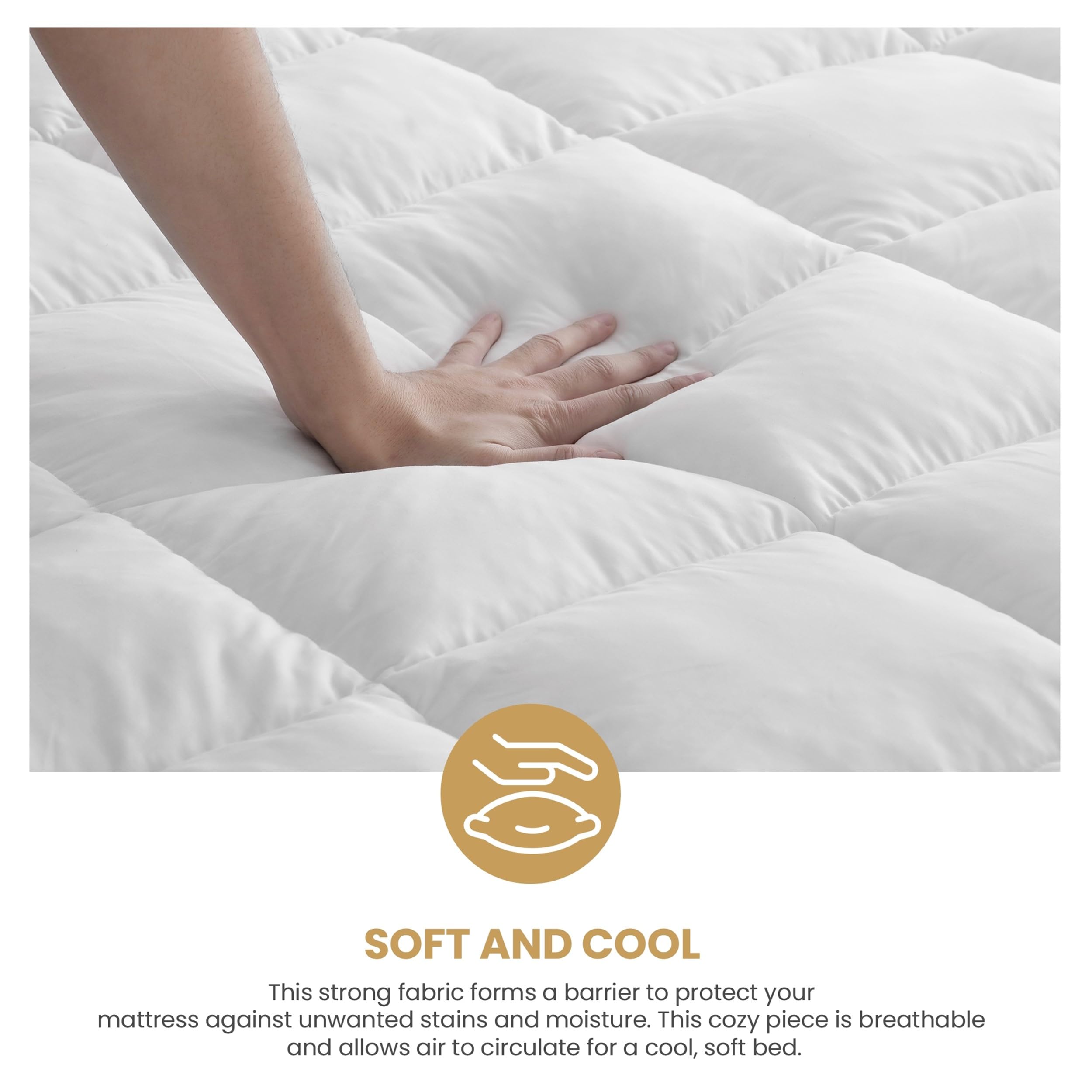 Superior Mattress Topper, Down Alternative, 2 Inch Deep Sized Bed Pillow Top, Comfort Pad, Fluffy Mattress-Topper Protector, Plush Cooling Extra Soft, Hotel Quality, Sleep, All-Season, King, White