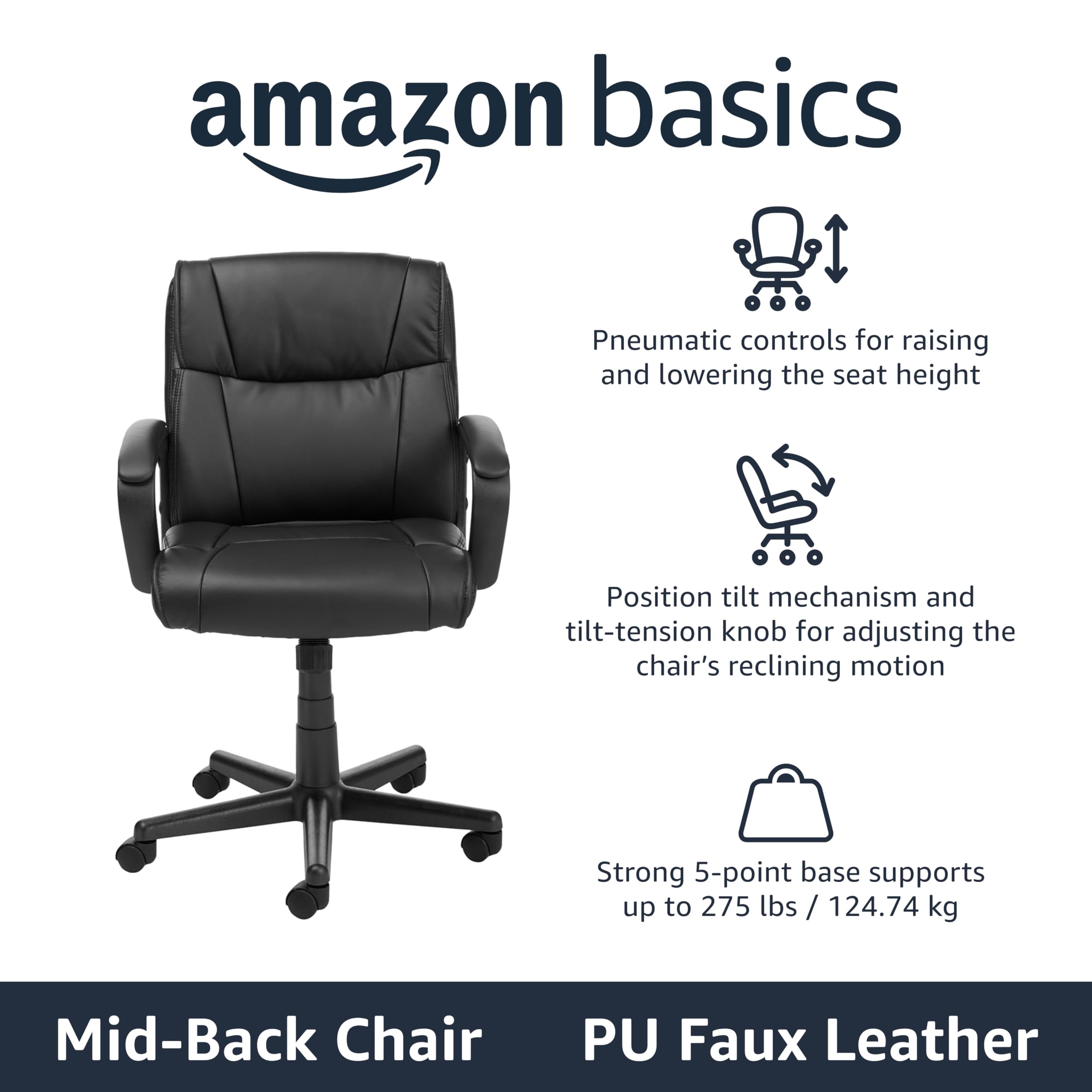 Mid-Back Adjustable Office Chair with Armrests
