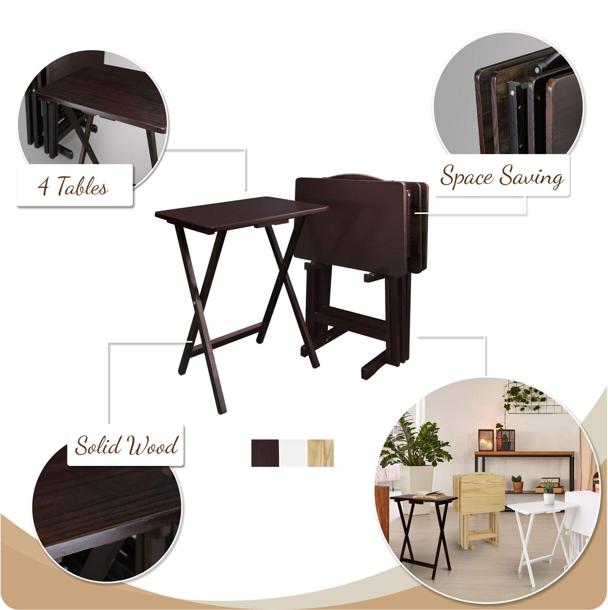 White Wood TV Tray Set