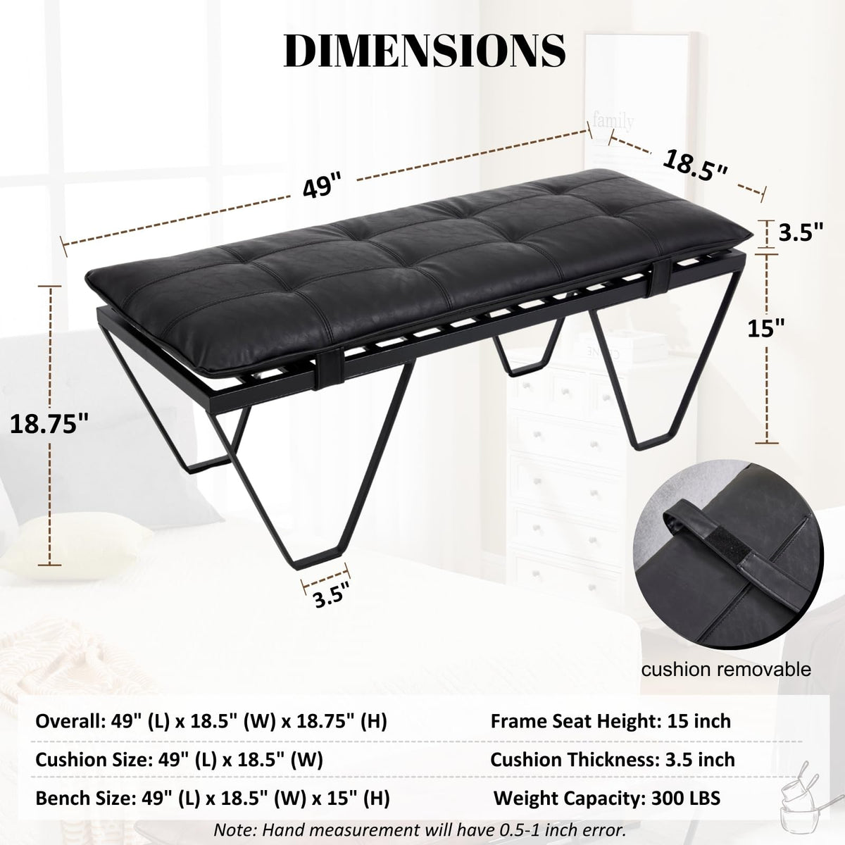 Faux Leather Cushioned Bench