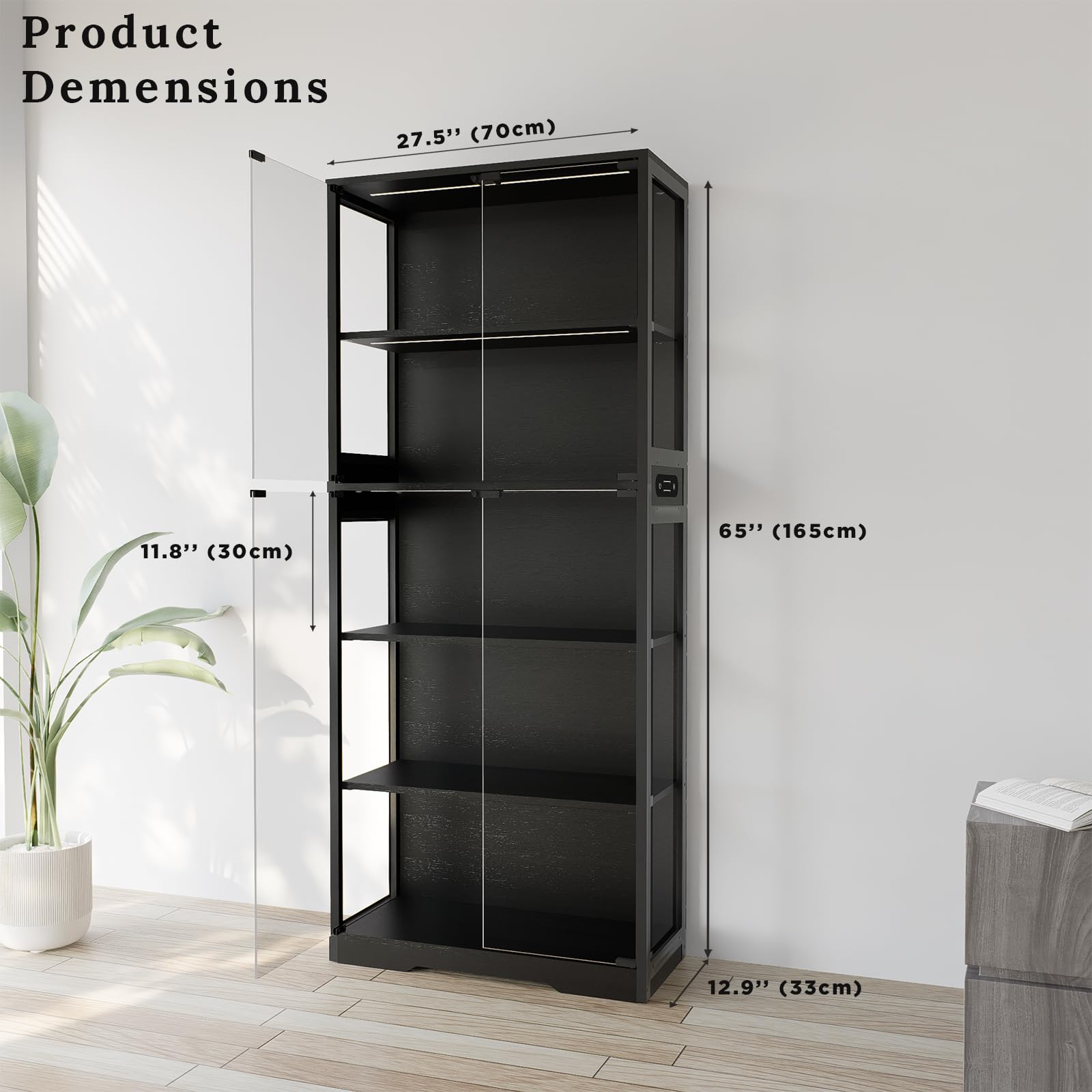 5-Tier Glass Display Cabinet with LED Lighting & Motion Sensor