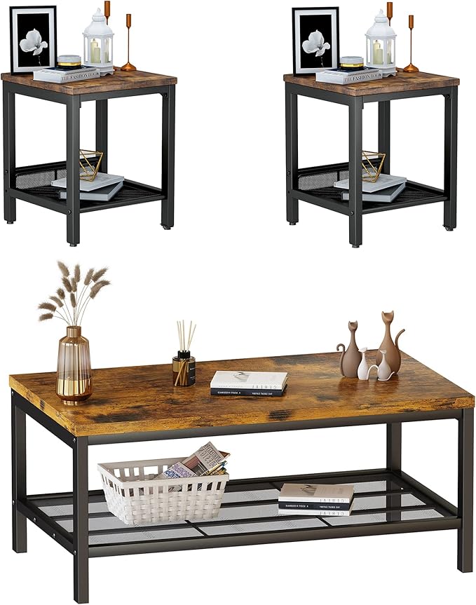 3-Piece Coffee Table Set with Metal Frame