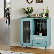Wine Bar Cabinet with Stemware Racks & Tempered Glass Doors – Green