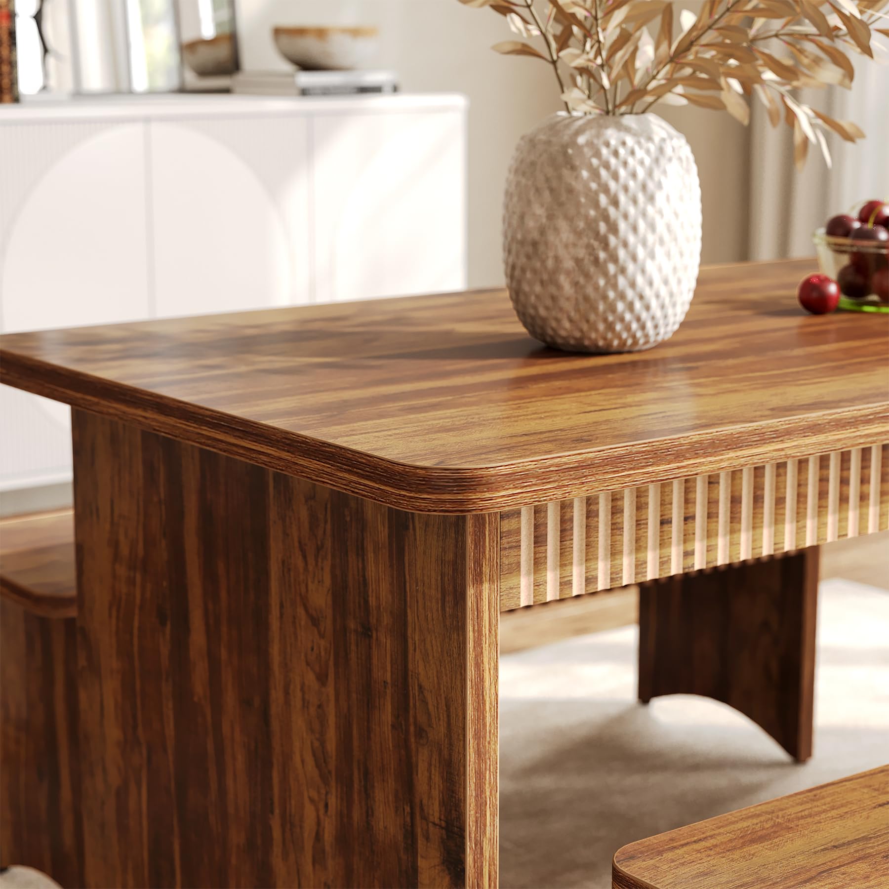 Farmhouse Dining Table Set with 2 Benches