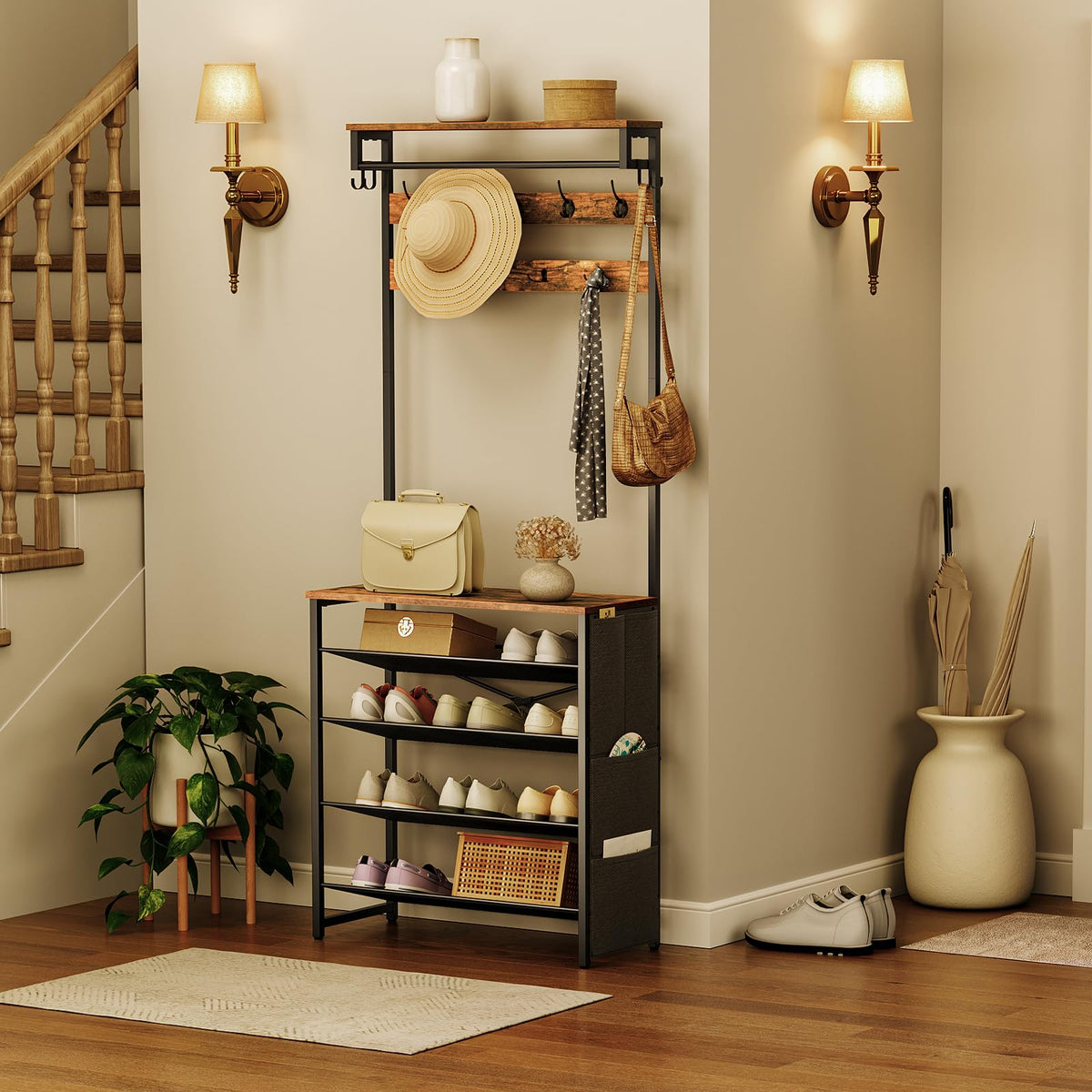 Hall Tree with Adjustable Shoe Storage