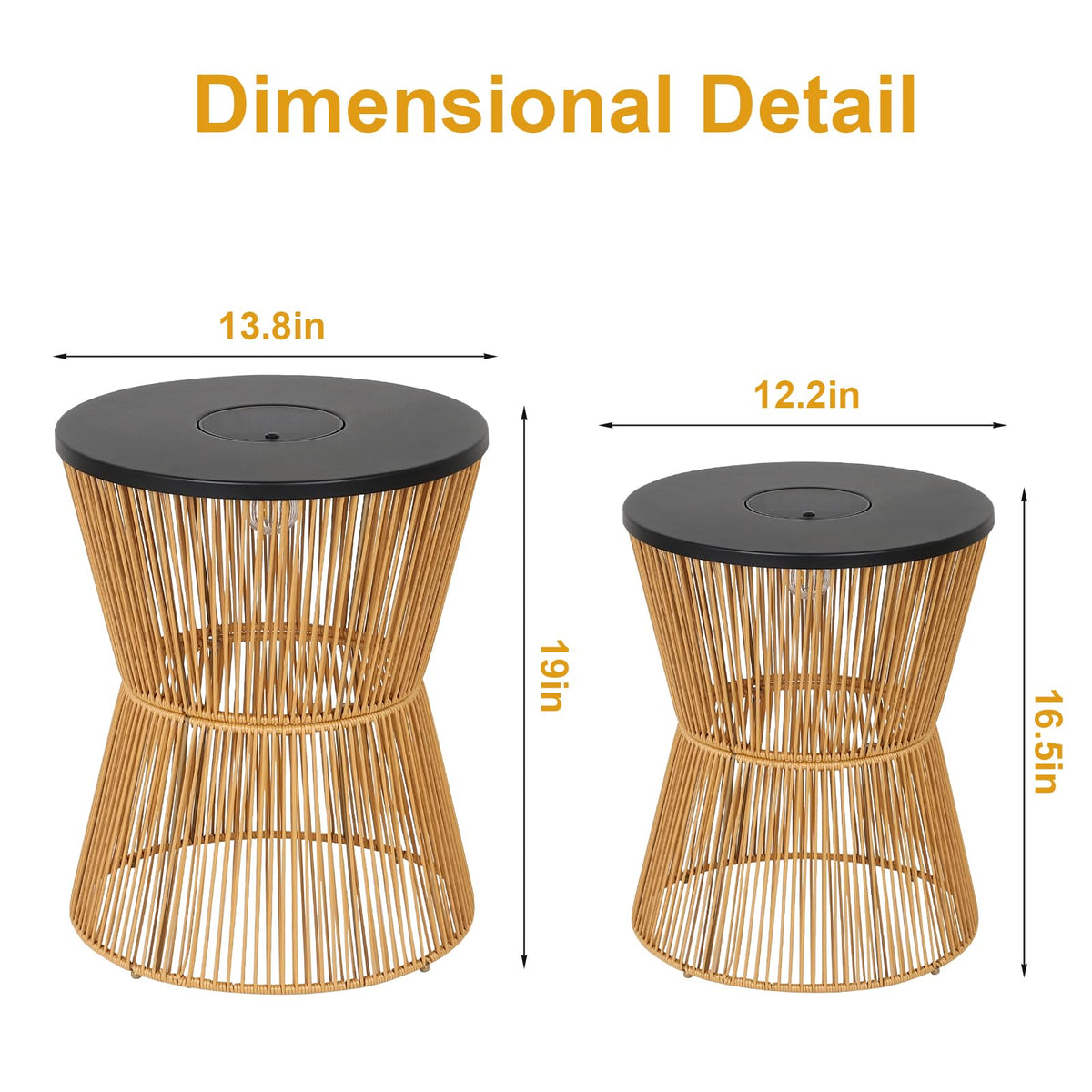 Solar Rattan Side Tables, Set of 2