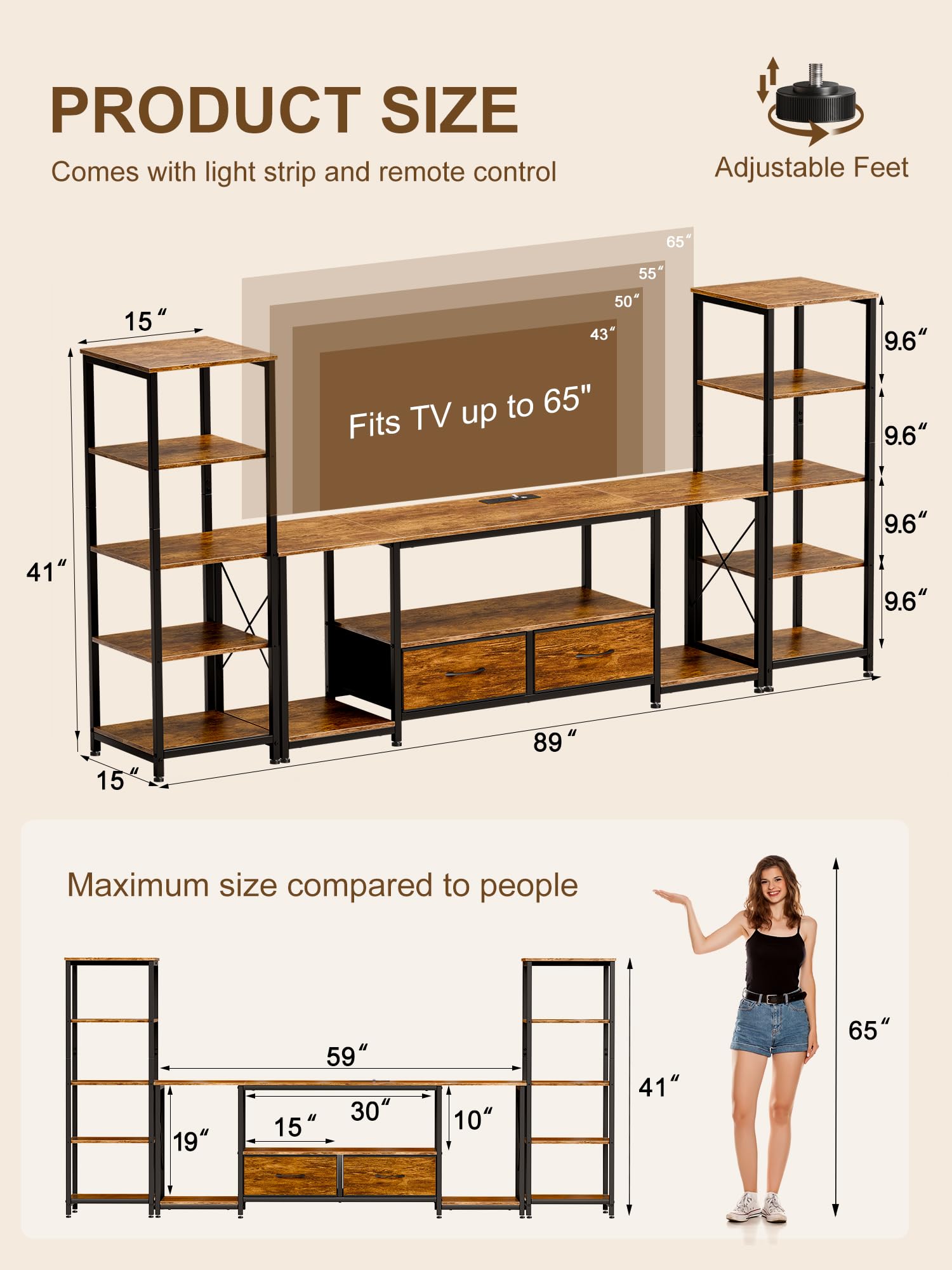 TV Stand with LED Lights & Power Outlets