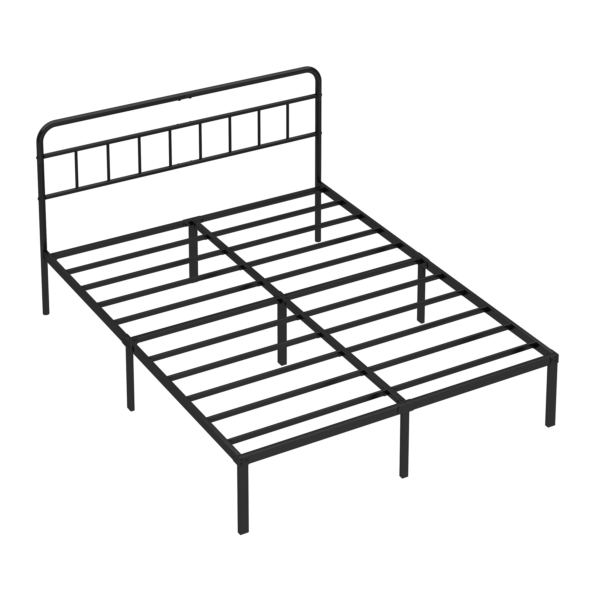 Metal Platform Bed Frame with Headboard & Under-Bed Storage