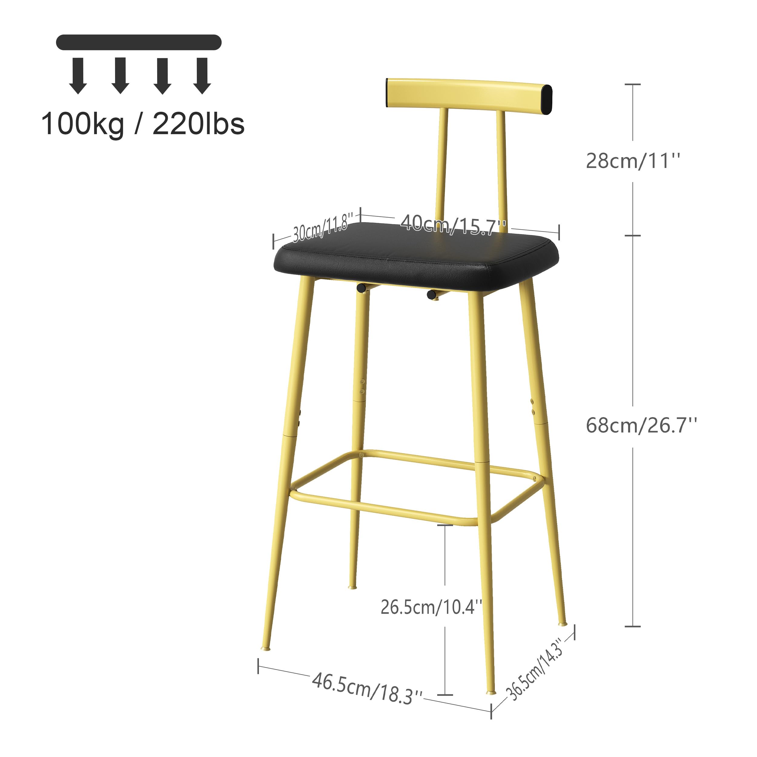 Industrial Bar Stools Set of 2 with Backrest & Footrest