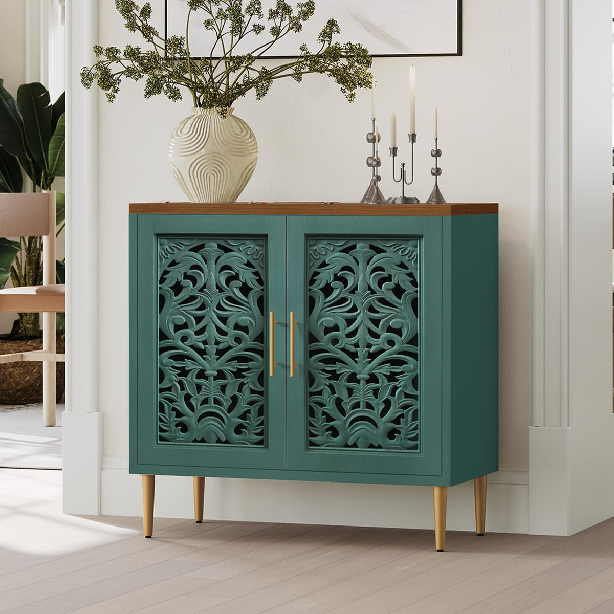 Carved Wood Accent Cabinet