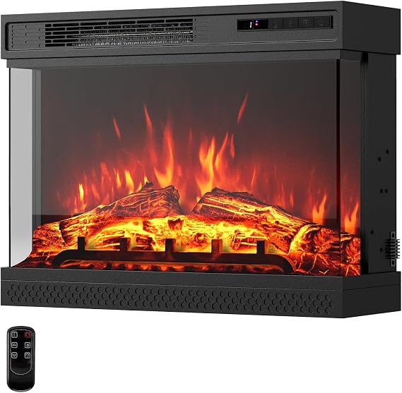 Electric Fireplace Insert with LED Light Strips & Crystal Stones