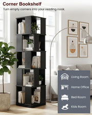 Foxemart 5-Tier Rotating Bookshelf Tower, 360° Spinning Modern Book Storage Bookcase, Stable Display Corner Book Shelf for Kids Room, Living Room, Bedroom, Home Office, Black