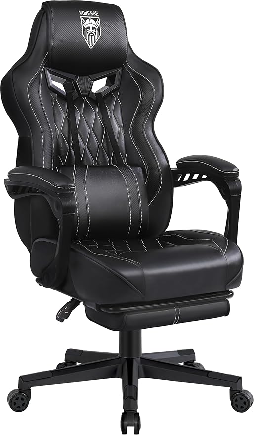 Ergonomic Gaming Chair with Footrest, Massage & Lumbar Support