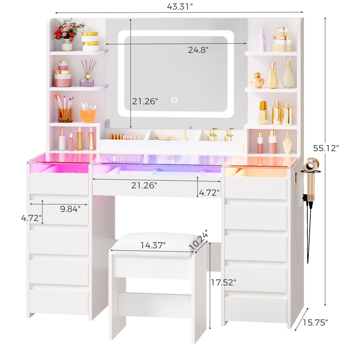 Glass-Top Vanity with LED Mirror