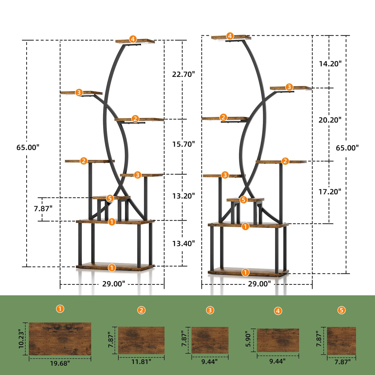 Indoor Plant Stands with Grow Lights, Set of 2