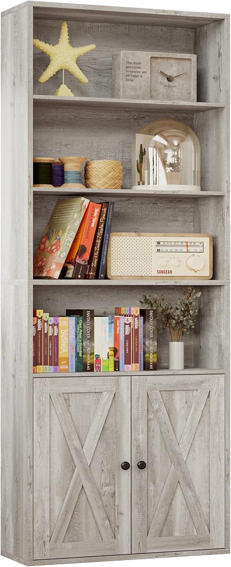 6-Tier Industrial Bookcase with Doors