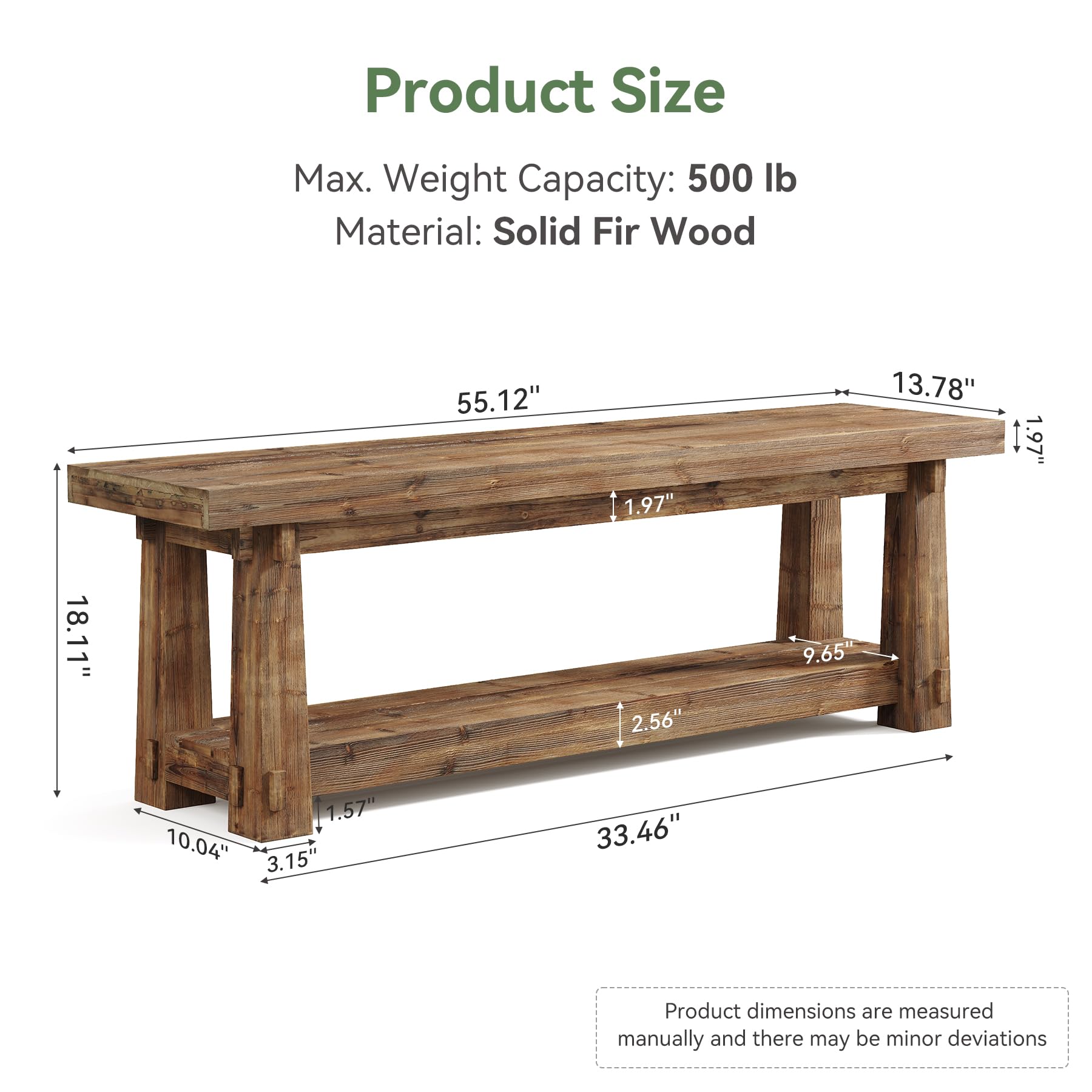 TRIBEWOOD 55" Solid Wood Entryway Bench with Shoe Storage, Rustic Wood Grain Shoe Rack Window Bench Seat for Foyer, Hallway, Mudroom, Bedroom, Easy Assembly (Rustic Light Wood)