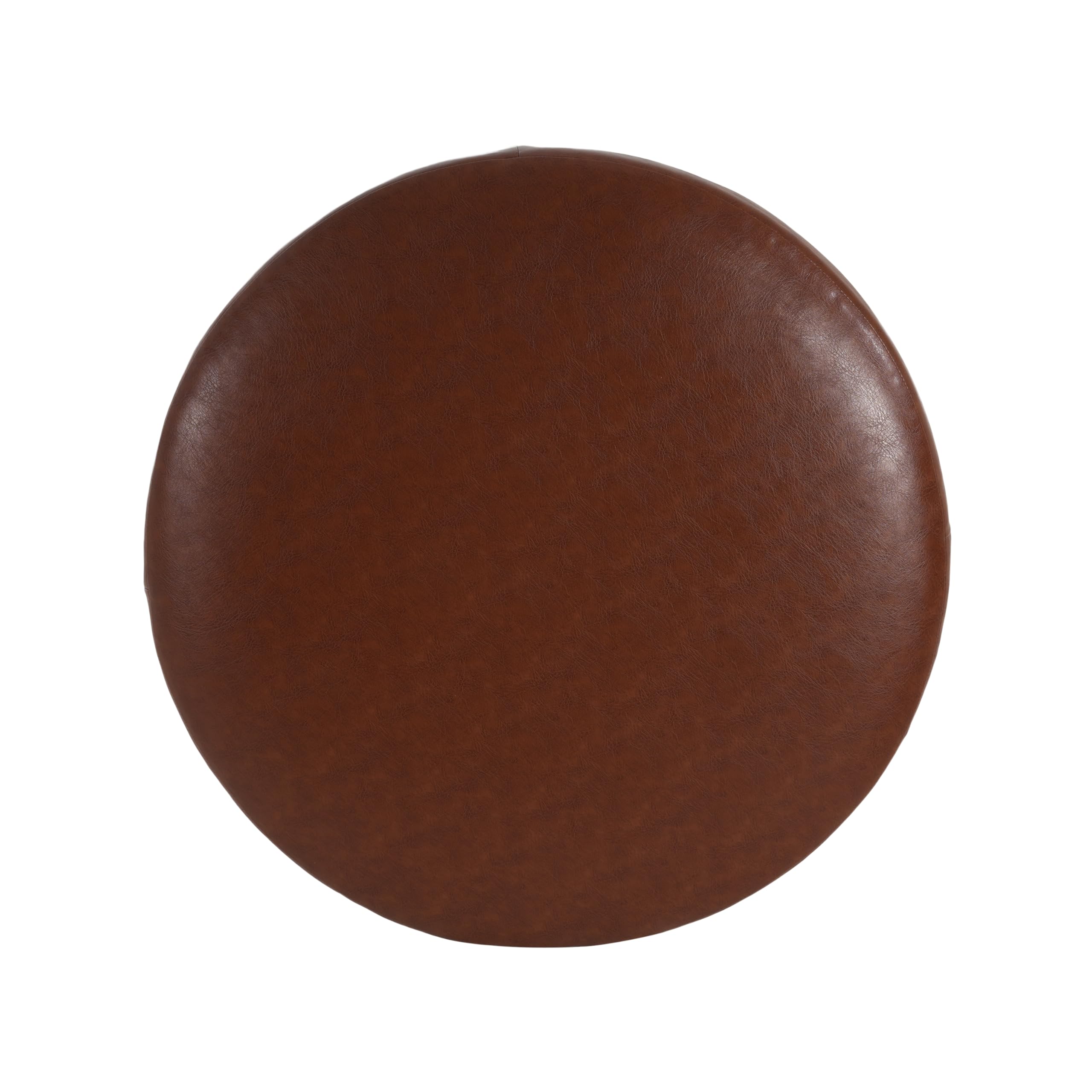 Christopher Knight Home GAVI 30" Ottoman Foot Stool, Faux Leather Pouf Footstool Ottoman Seat, Upholstered Foot Chair, Round Footrest, Modern Side Table for Living Room Bedroom Home Decor, Brown