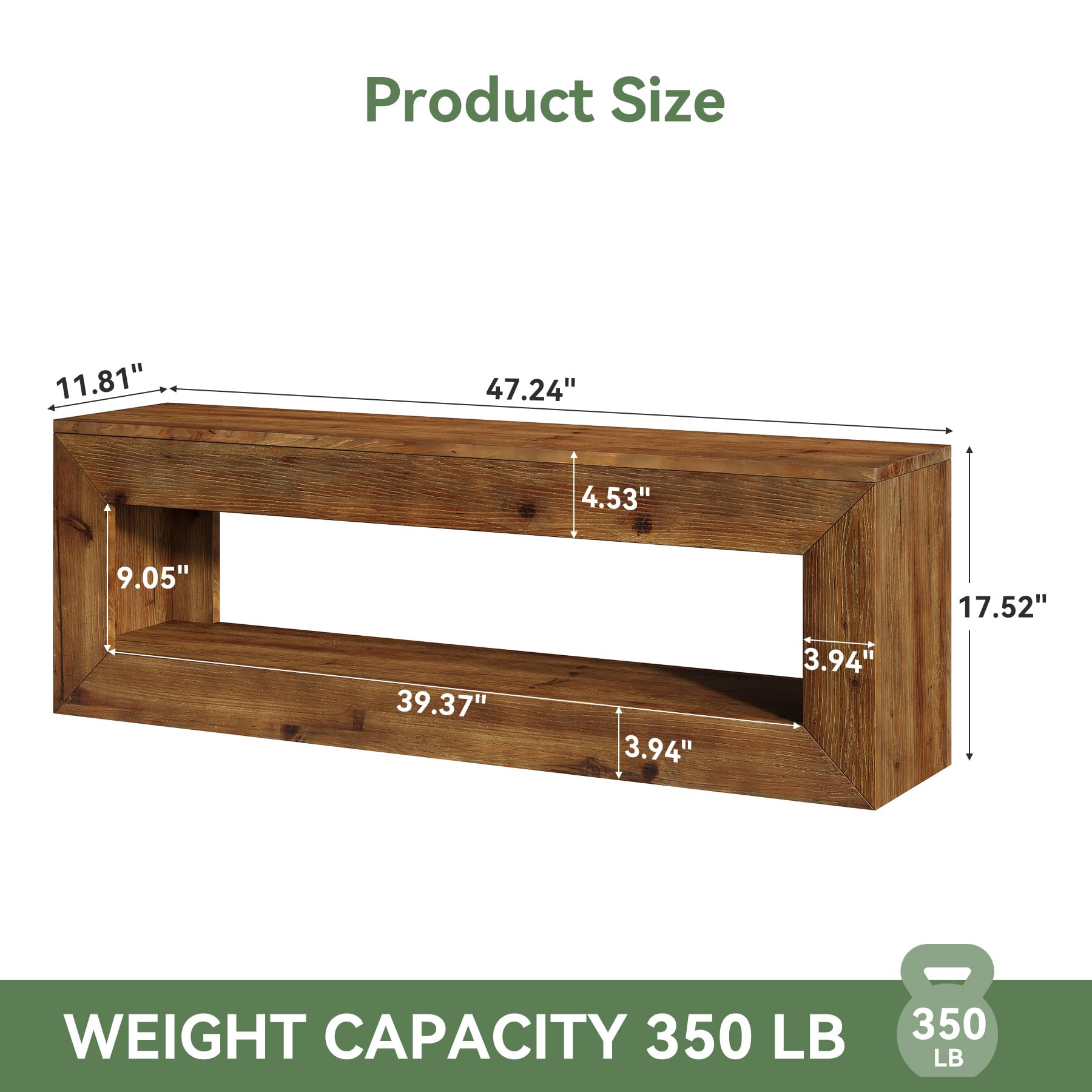TRIBEWOOD Solid Wood Entryway Bench, 47" Rustic Farmhouse Indoor Bench Seat with Storage Shelf for Entrance, Hallway, End of Bed