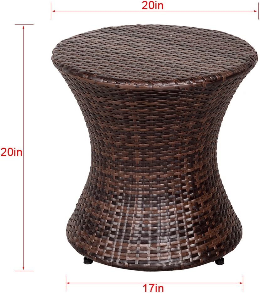 Wicker Patio Side Table – Hourglass PE Rattan, Steel Frame, 20"