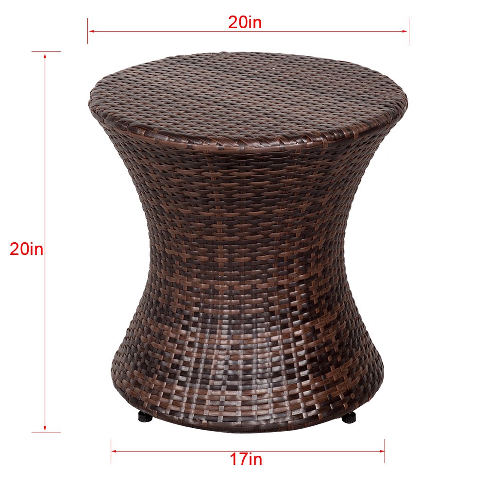 Wicker Patio Side Table – Hourglass PE Rattan, Steel Frame, 20"