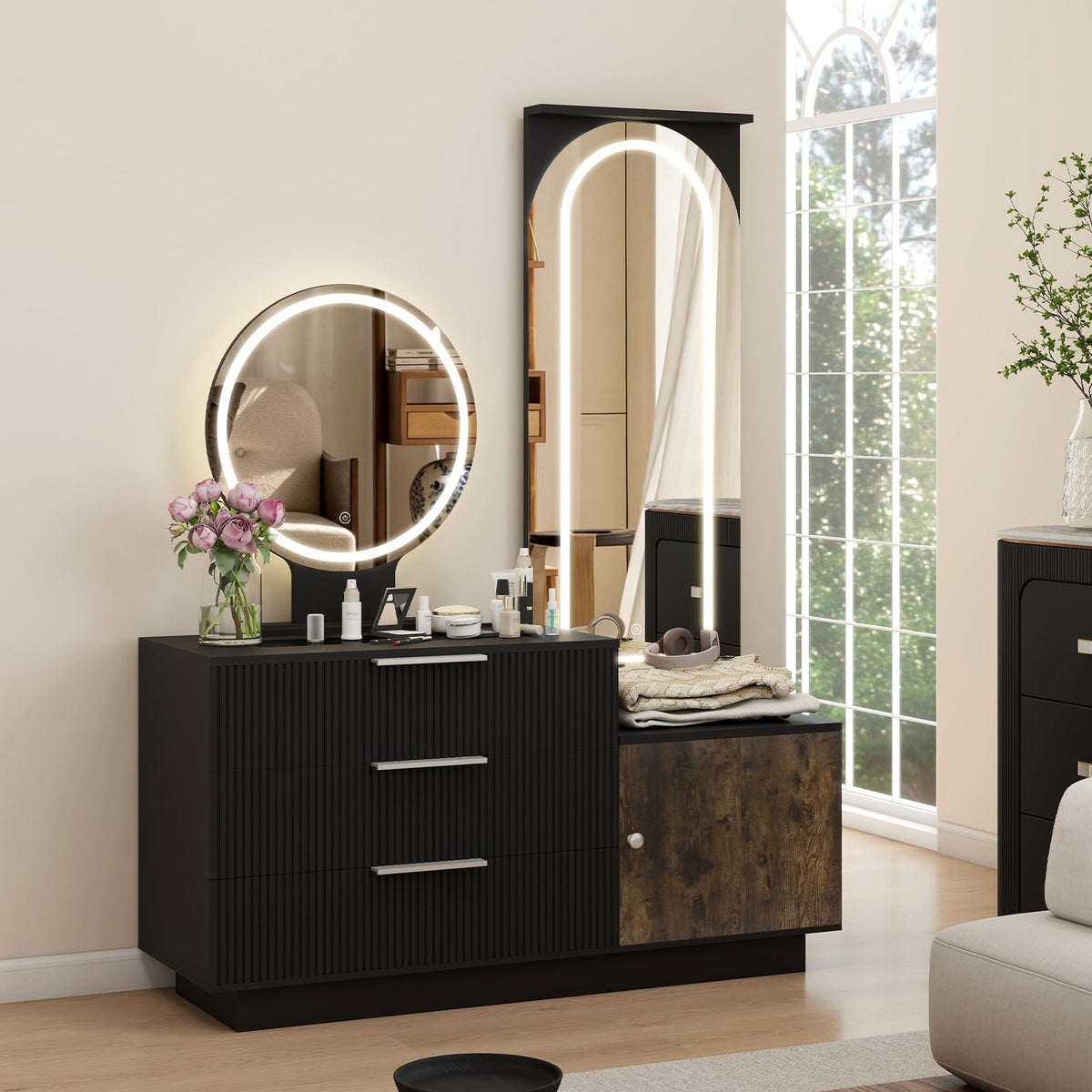 ARTETHYS Vanity Desk with Full Length Mirror, Charging Station & Lights