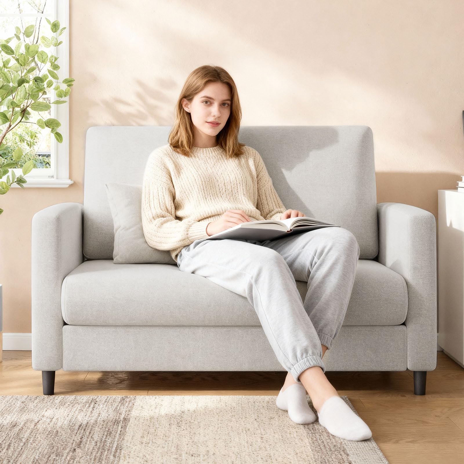 Loveseat Sofa with Pocket Spring Cushion & Wood Frame