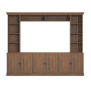 SOFTSEA 4-Piece Entertainment Center Wall Unit for TVs up to 70", Large TV Stand with 6 Doors & Adjustable Shelves, Mid-Century Modern Wall Unit with Bookshelves for Living Room, Walnut
