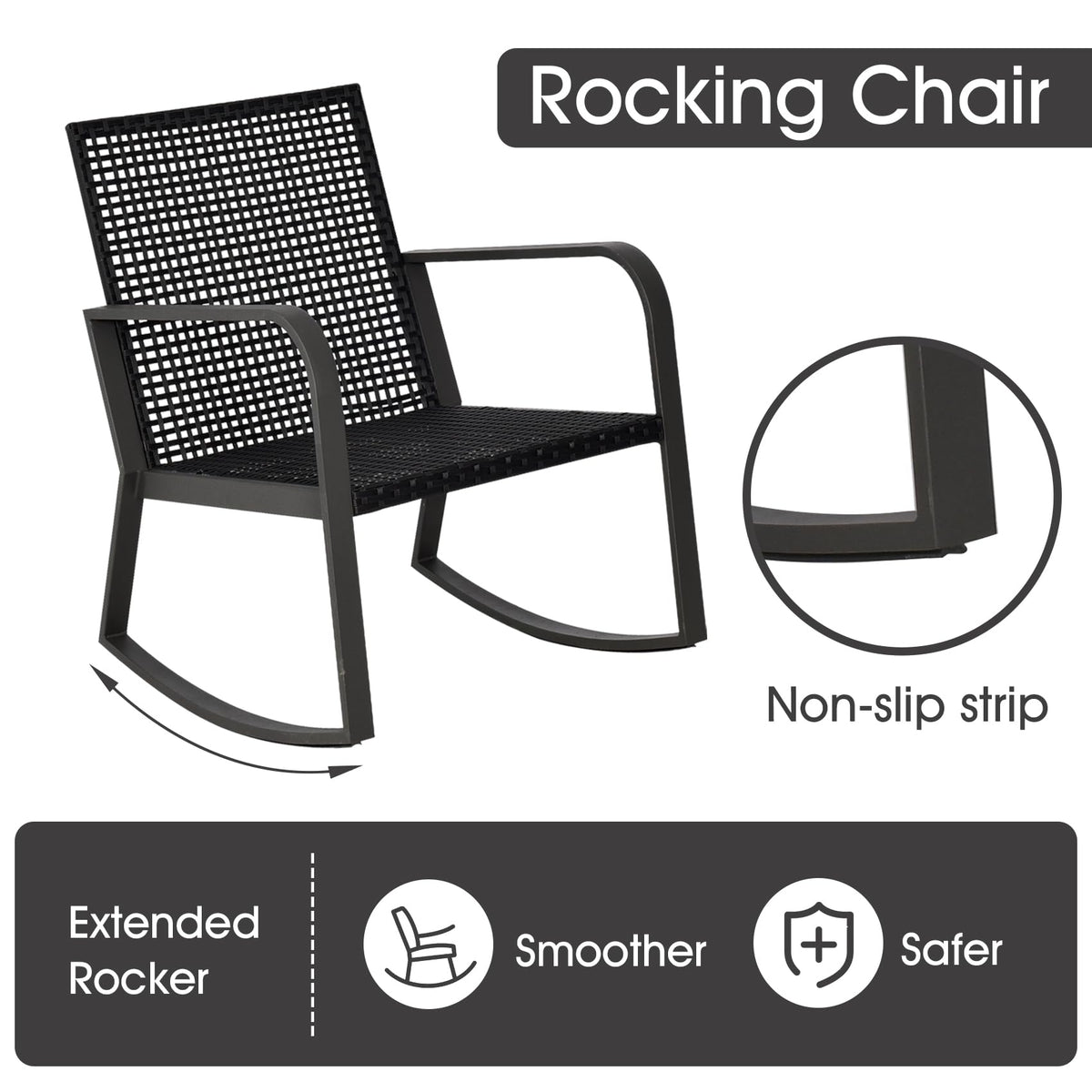 Temminkii Bistro 3 Piece Patio Furniture Set, Patio Table and Rattan Outdoor Rocking Chairs Set of 2, Outdoor Bistro Conversation Set for Garden, Balcony, Poolside, Backyard, Blue
