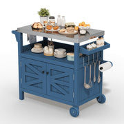 LIKEPAY Courtyard Side Cabinet Dining cart, Courtyard Furniture, Outdoor Barbecue Dining cart, Stainless Steel Tabletop, Storage Cabinet with Door-Navy