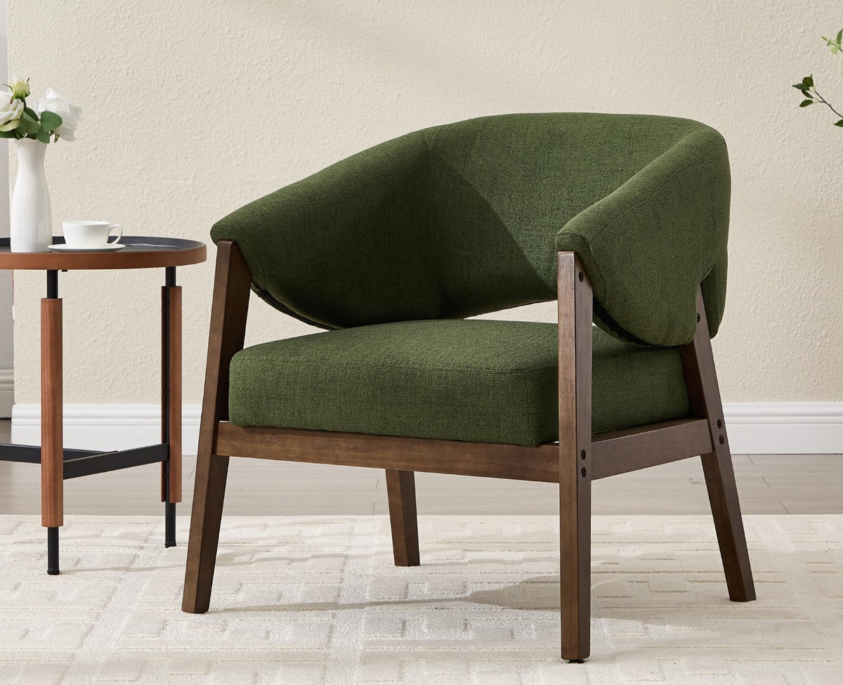 Green Linen Barrel Accent Chair