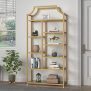 8-Tier Tempered Glass Etagere Bookshelf – Gold Metal Frame