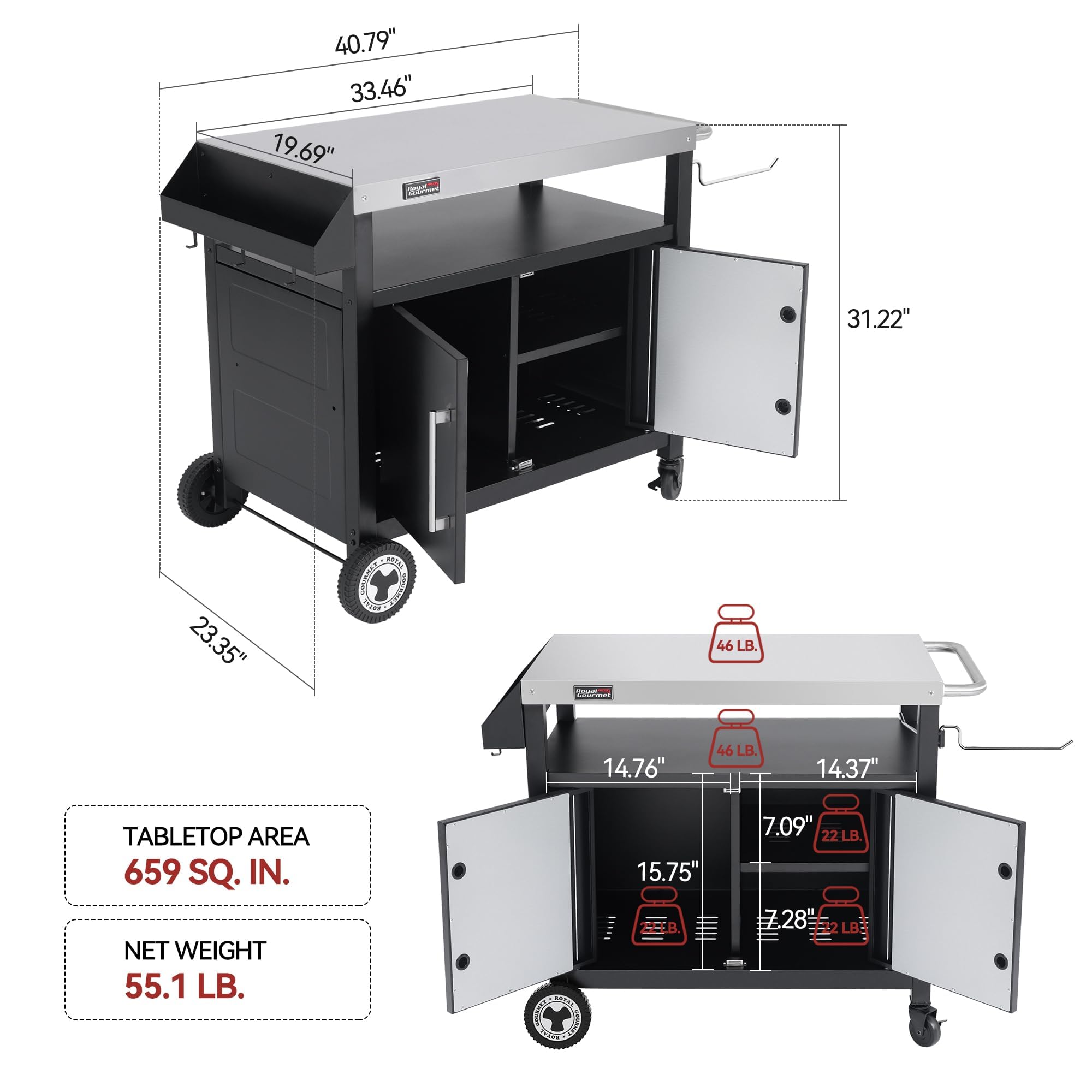Outdoor Grill Cart with Storage Cabinet
