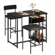 TricaLktdp 3 Piece Dining Table Set for 2 with 2 Upholstered Chairs, Rustic Pub/Bar Table Set + 3 Large Storage Shelves, Compact Kitchen Table for Small Spaces, Apartment, Breakfast Nook, Black
