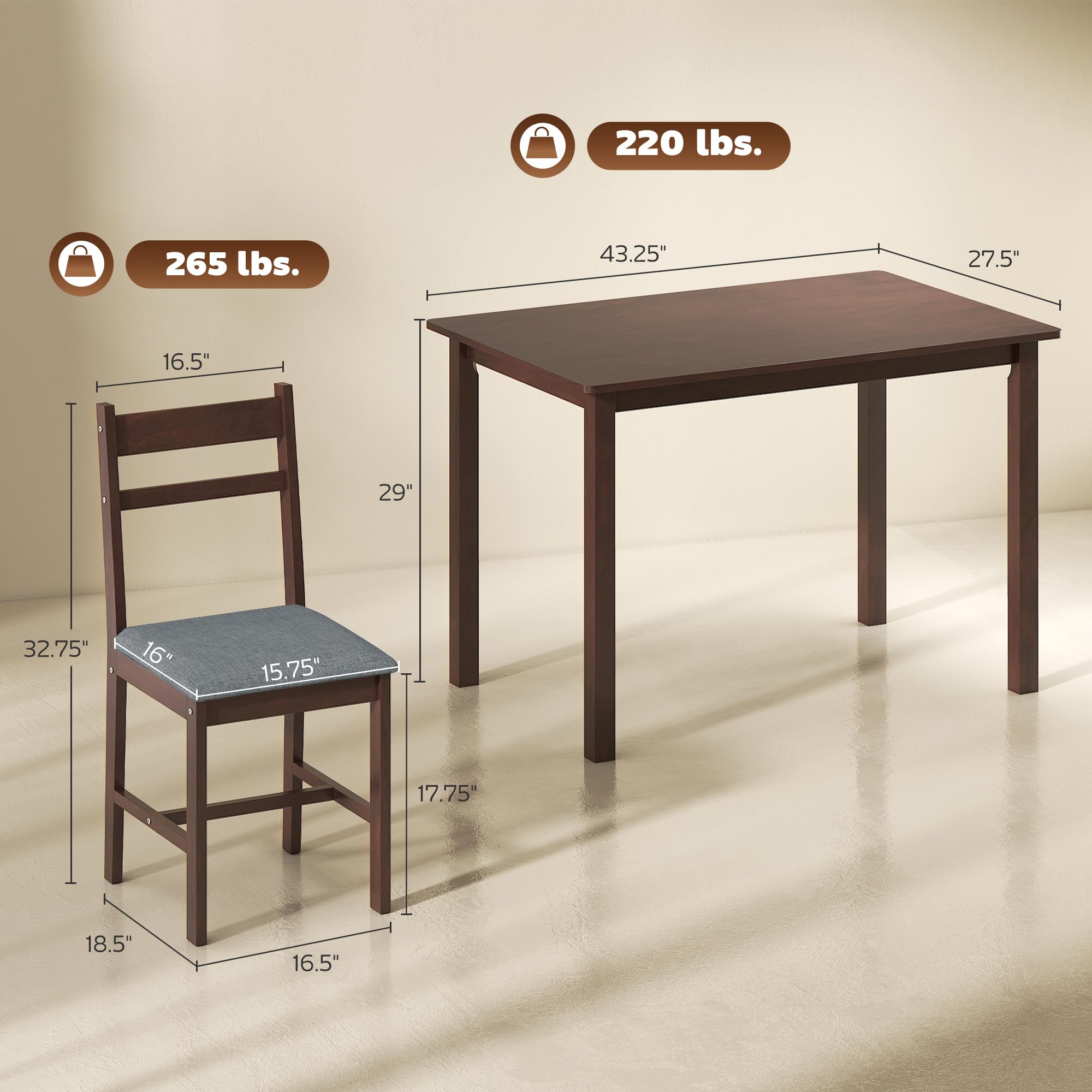 5-Piece Farmhouse Dining Table Set for 4
