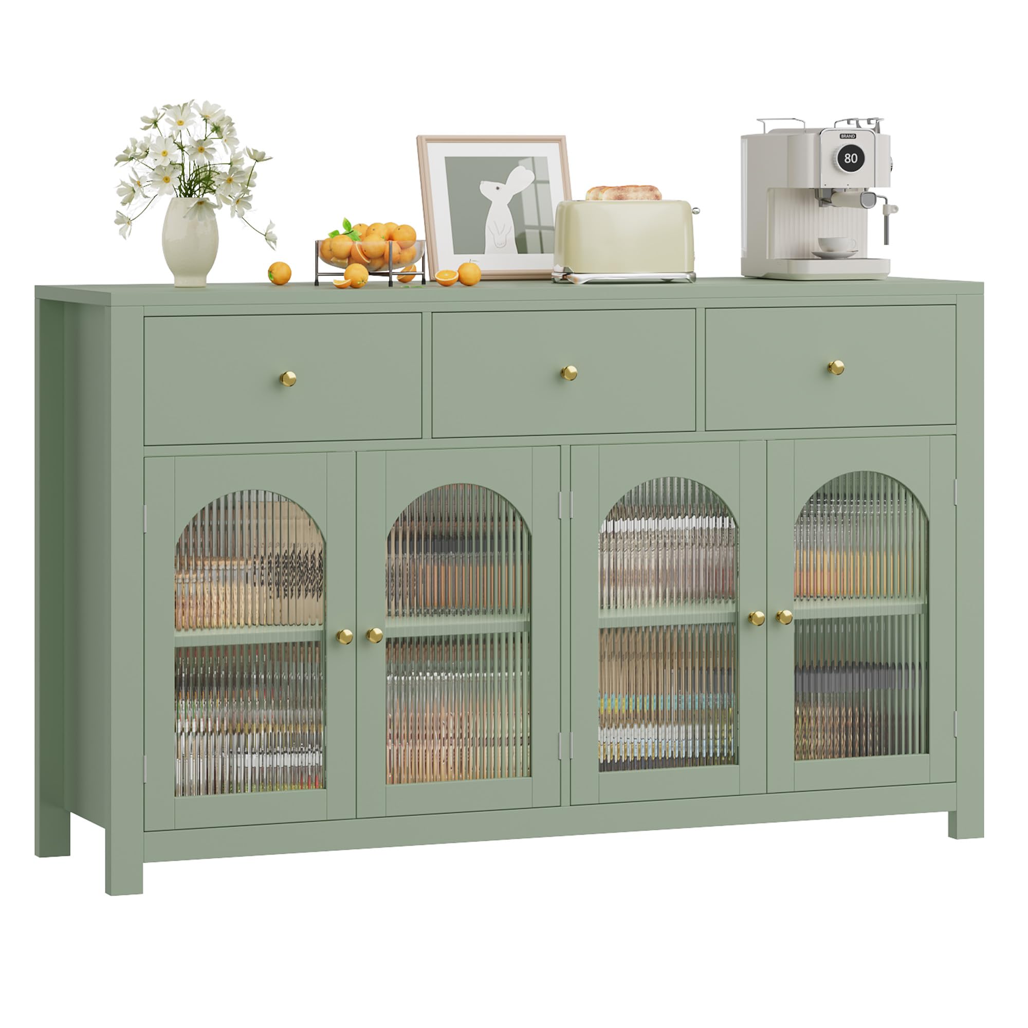 55" Buffet Cabinet with Storage & Fluted Glass Doors