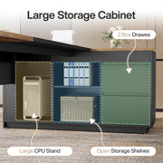 Tribesigns 78" L Shaped Executive Desk with Drawers, Large Office Computer Desk with Cabinet and Storage Shelves, Modern Business Furniture Sets Workstation for Home Office (Brown&Black)