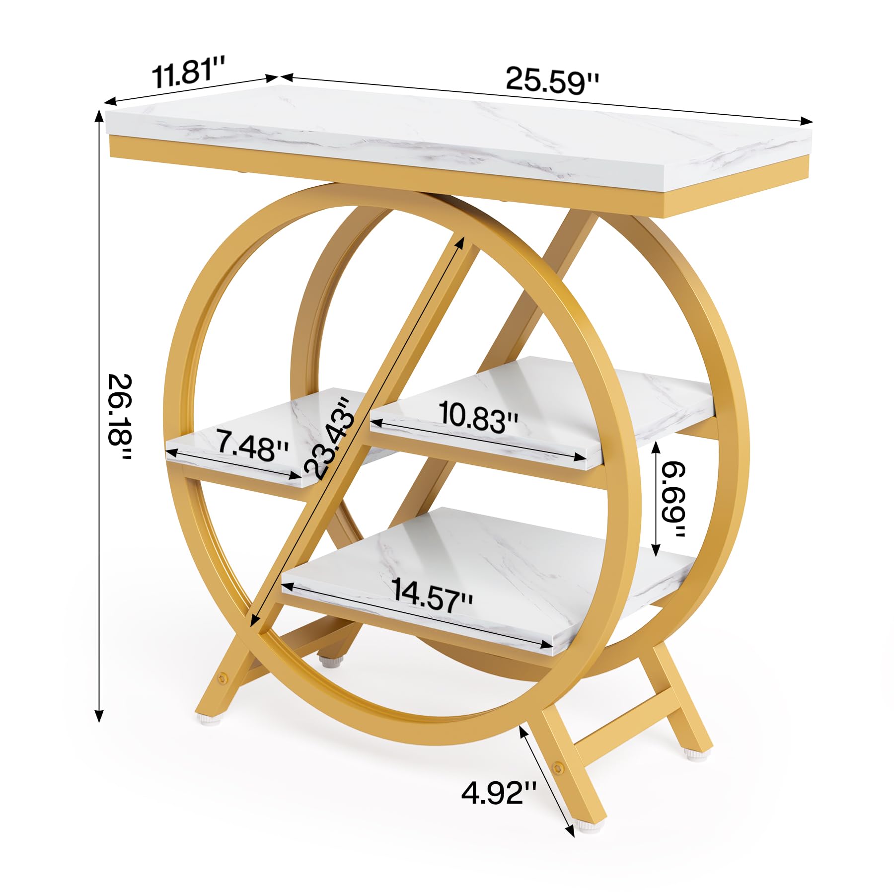 LITTLE TREE End Table Set of 2, 4-Tier Narrow Faux Marble Side Table with Large Storage Space, Modern Nightatsnd and Bedside Table for Living Room, Home Office, Bedroom, White and Gold