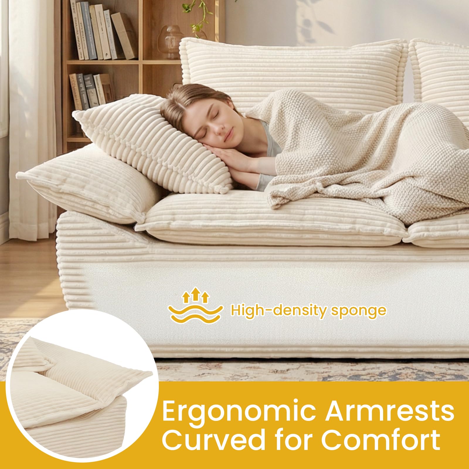 AOLVDOW Boneless Loveseat 56", 2-Seater Beige Boneless Sofa with Removable Cushions & 2 Pillows, Small Boneless Couch Compress Foam Sofa for Living Room, Apartments, & Office