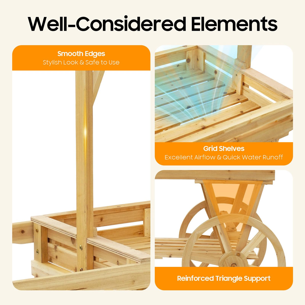 3-Tier Flower Cart Display Stand, Rolling Plant Shelf with Push Handles