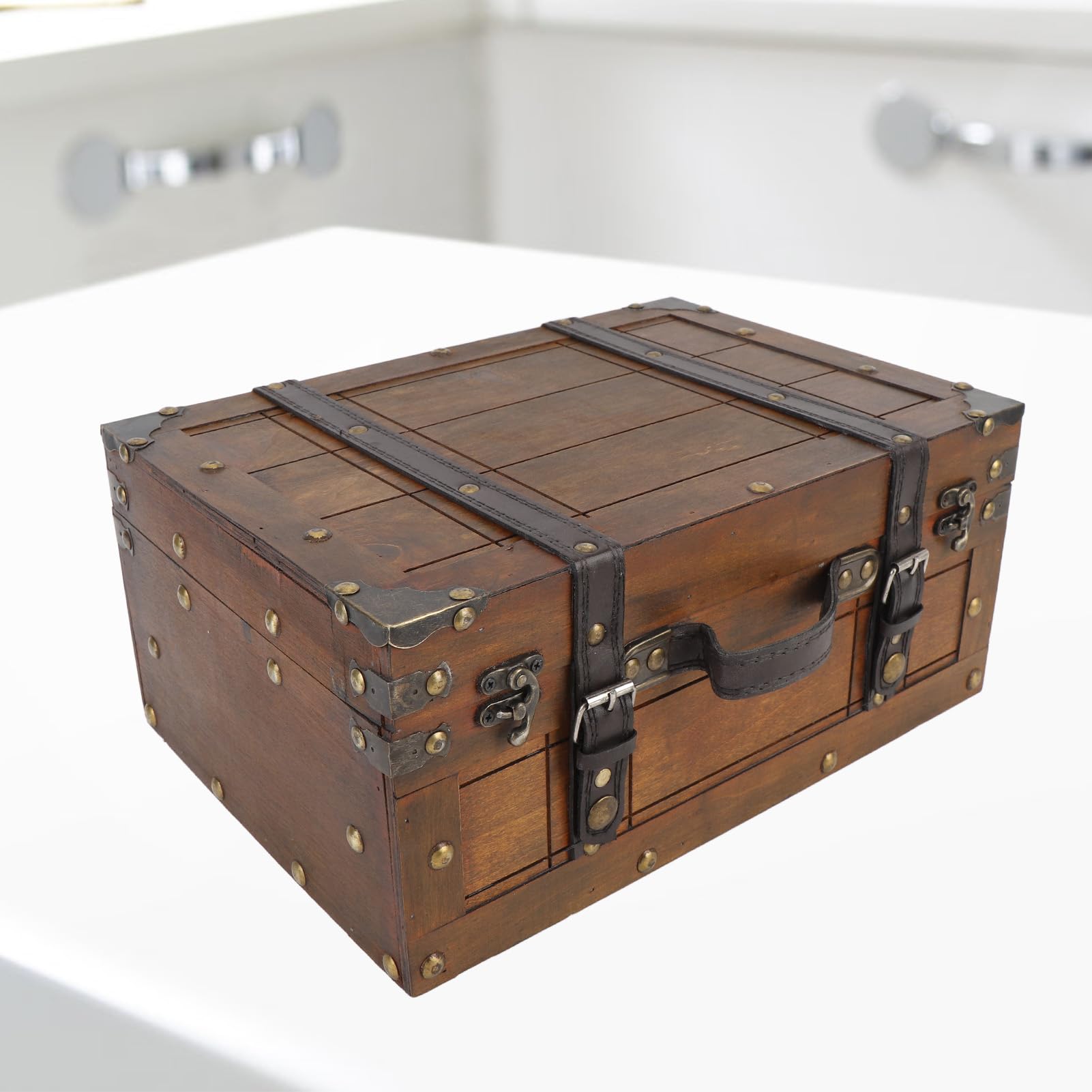 Vintage Wooden Storage Trunk with Hinged Lid