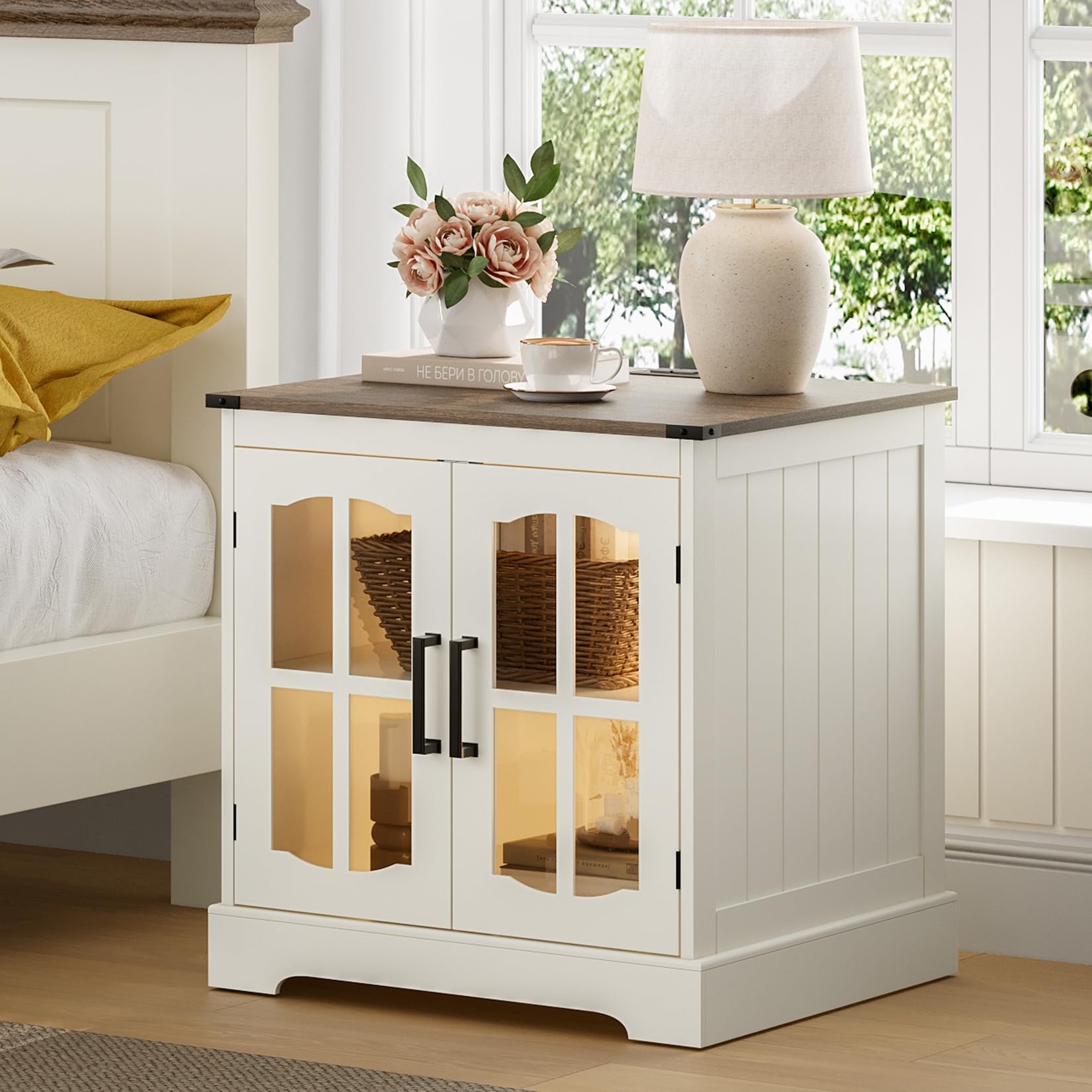 Farmhouse End Table with LED & Charging Station