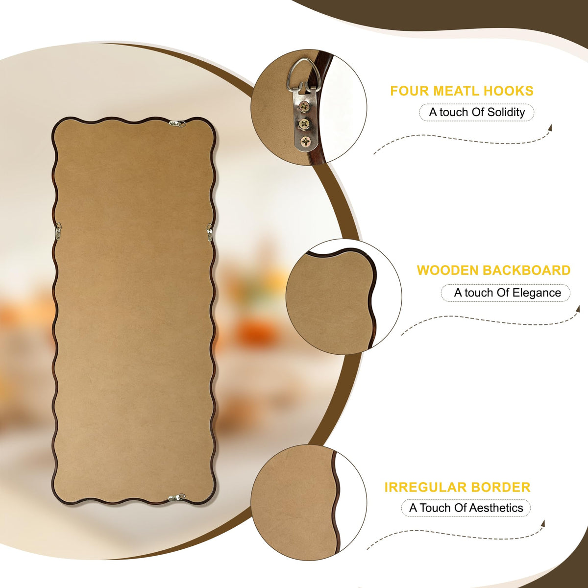 Brown Wavy Wood Full-Length Mirror