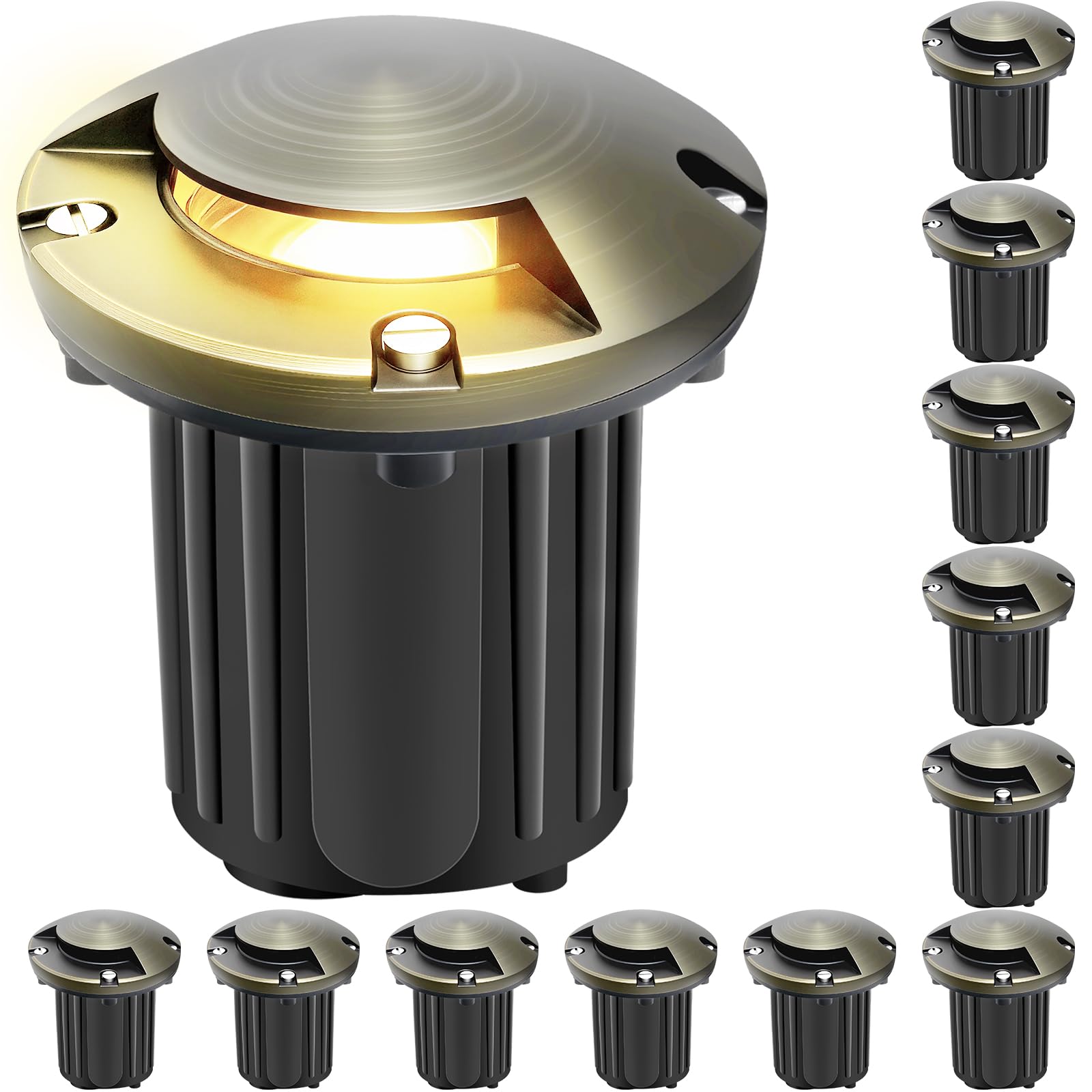 Brass Well Lights Outdoor 12V LED In-Ground Light – 12 Pack