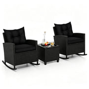 ORALNER 3 Pieces Patio Rocking Chair, Black Wicker Bistro Set (Black)